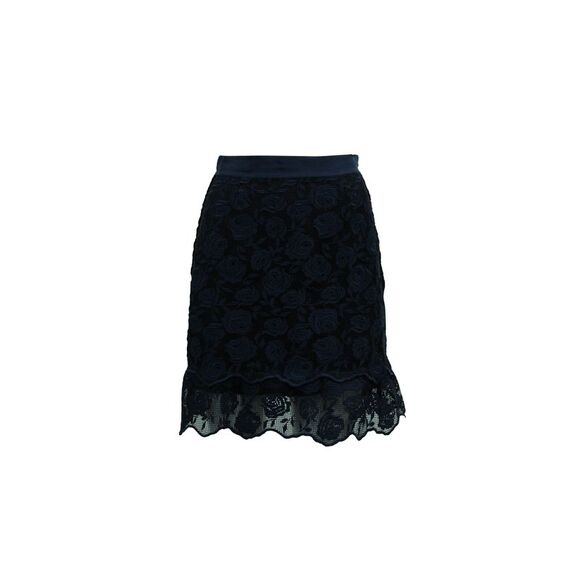 Sandro Dee Rose Pattern Lace Skirt in Navy Blue Polyester